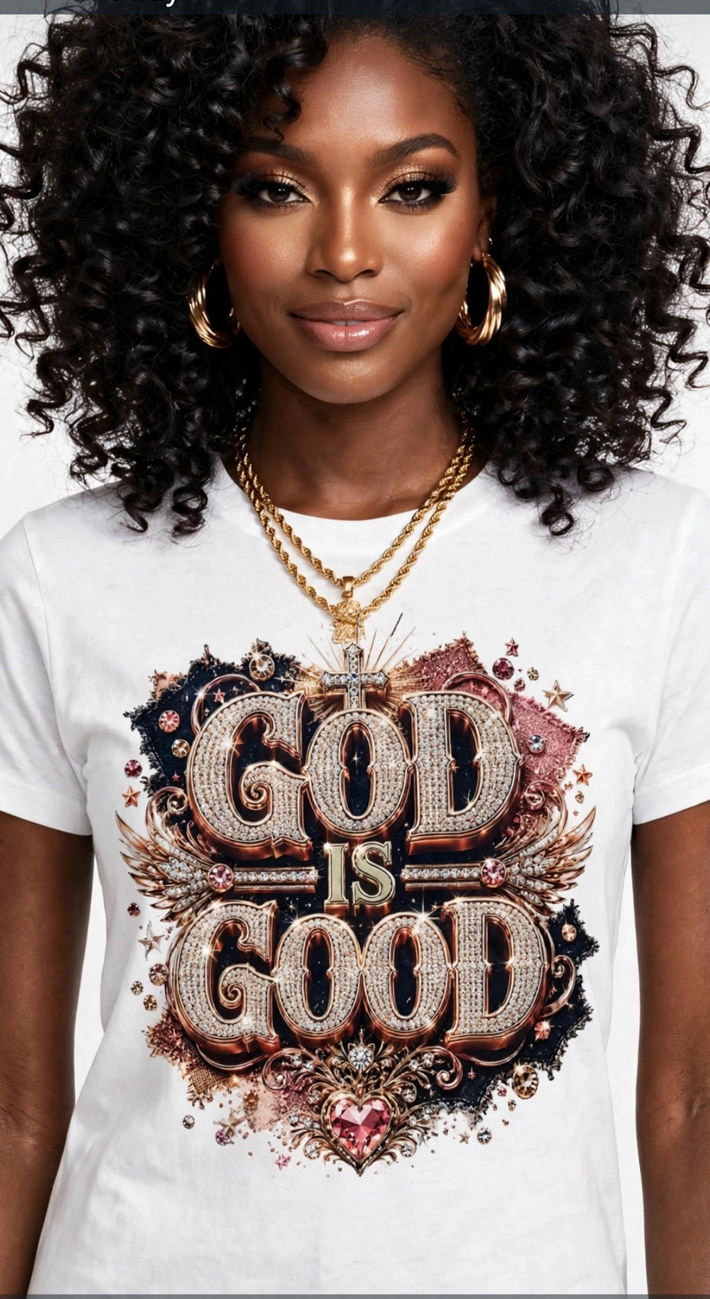 Fenix Rich He Is Good Women's Rhinestone Graphic T-Shirt