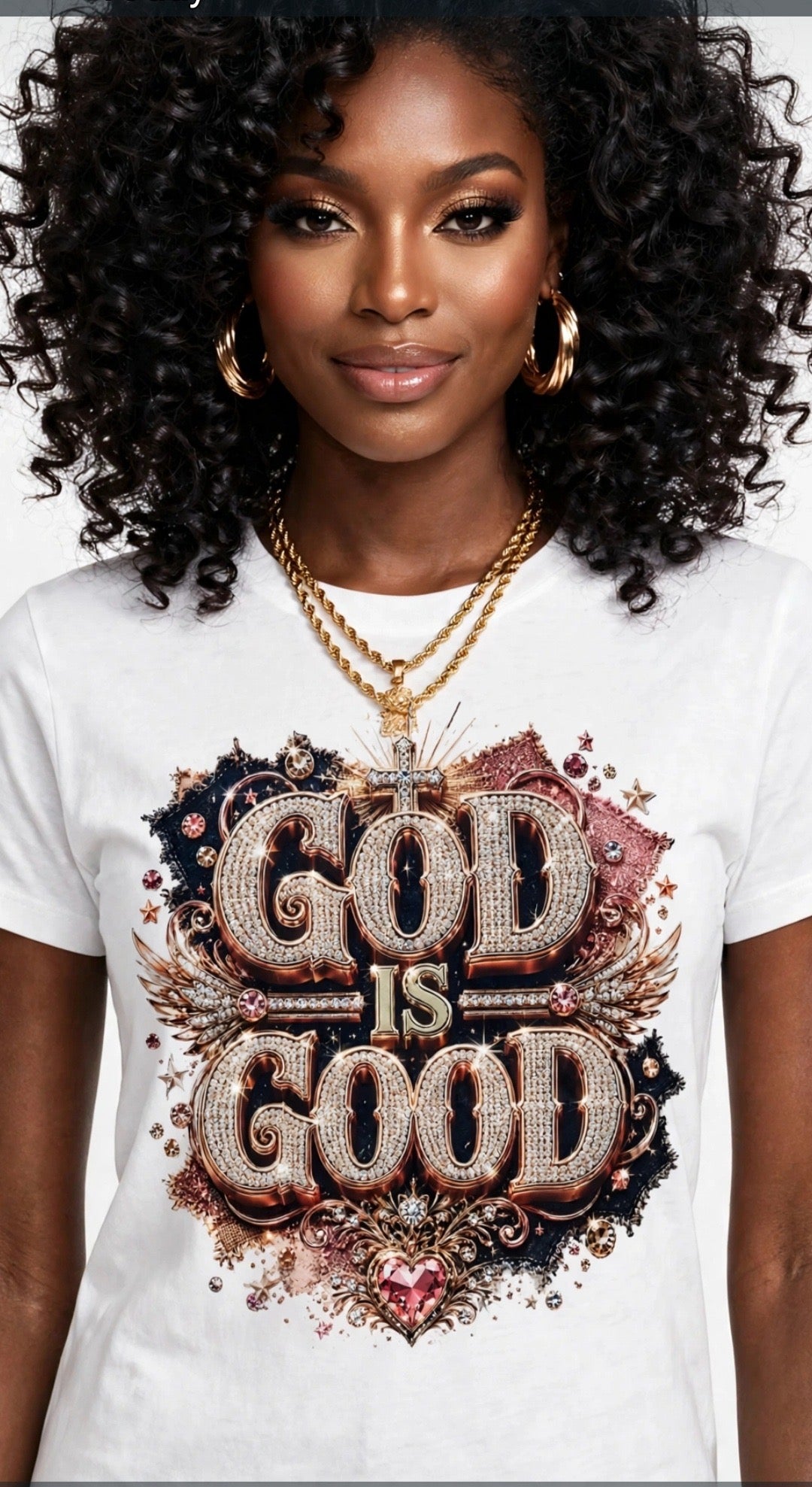 Fenix Rich He Is Good Women's Rhinestone Graphic T-Shirt