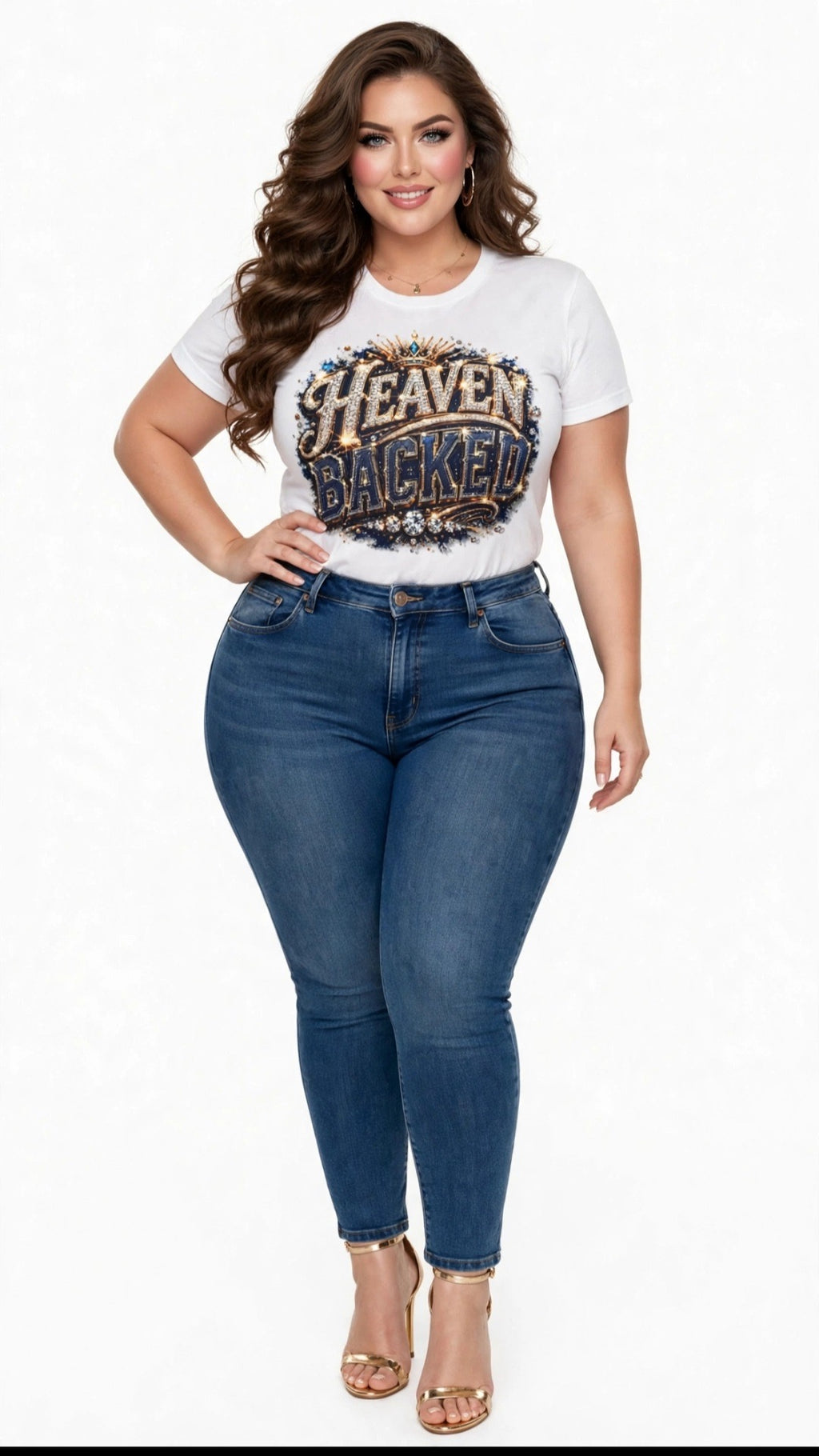 Fenix Rich Heaven Backed Bling Women's Rhinestone Graphic T-Shirt