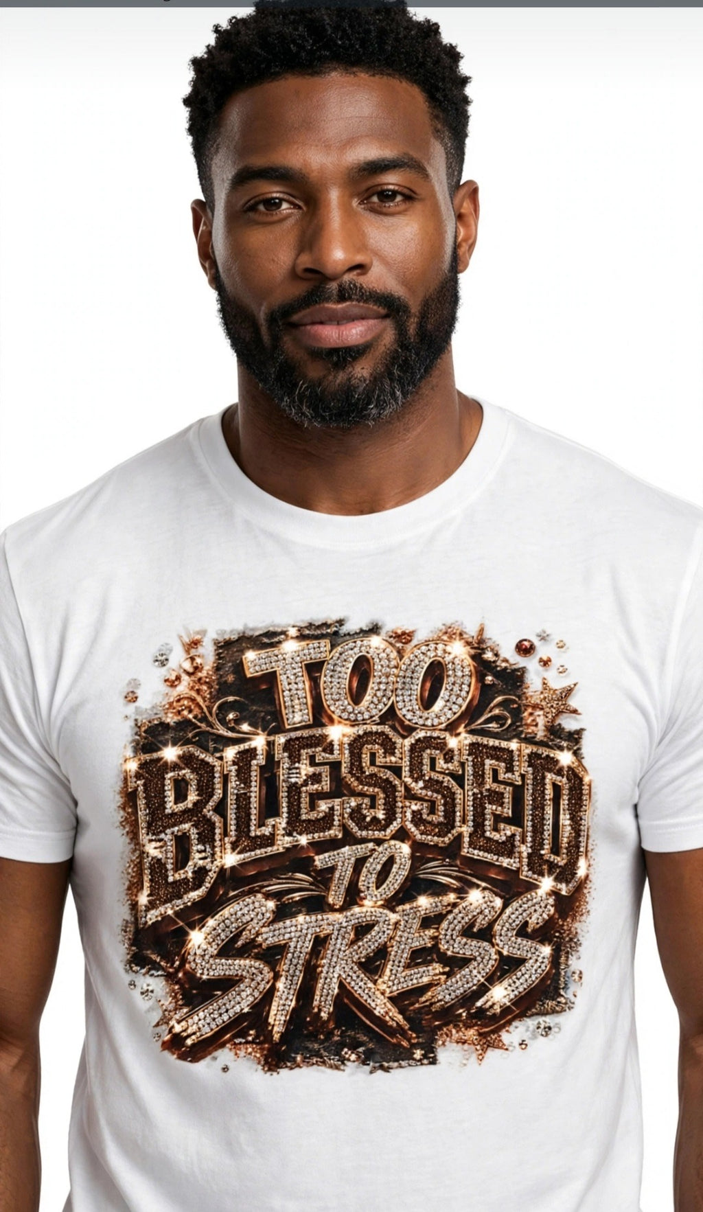 Fenix Rich Too Blessed To Stress Unisex Rhinestone Graphic T-Shirt