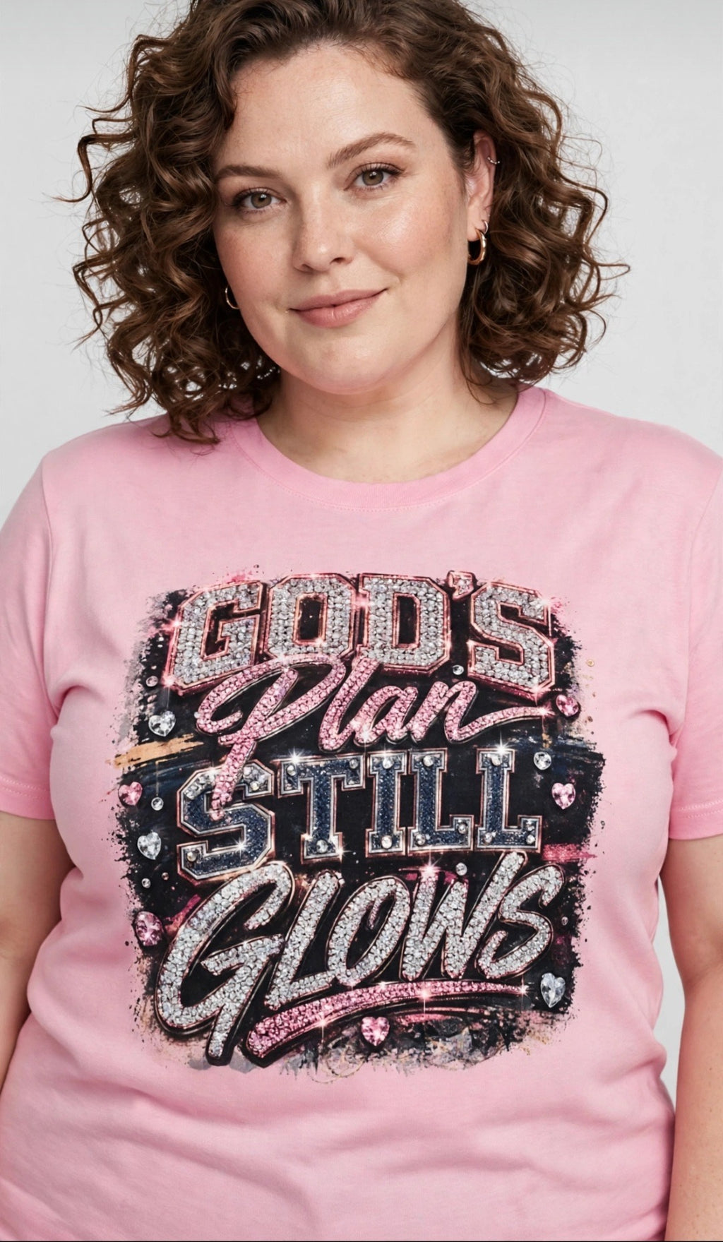Fenix Rich His Plan Still Glows Women's Rhinestone Bling Graphic T-Shirt