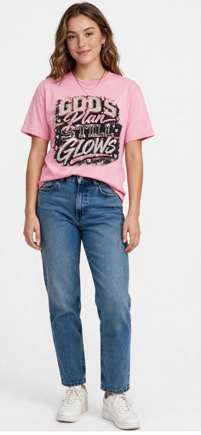 Fenix Rich His Plan Still Glows Women's Rhinestone Bling Graphic T-Shirt