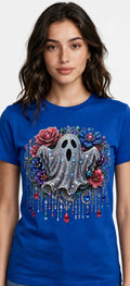 Fenix Rich Rhinestone Jeweled Ghost Women's Halloween Graphic T-Shirt