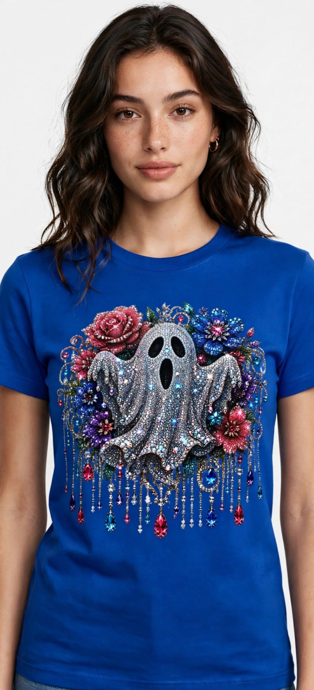 Fenix Rich Rhinestone Jeweled Ghost Women's Halloween Graphic T-Shirt