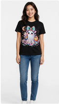 Fenix Rich Kawaii Sparkly Ghost Women's Halloween Graphic T-Shirt