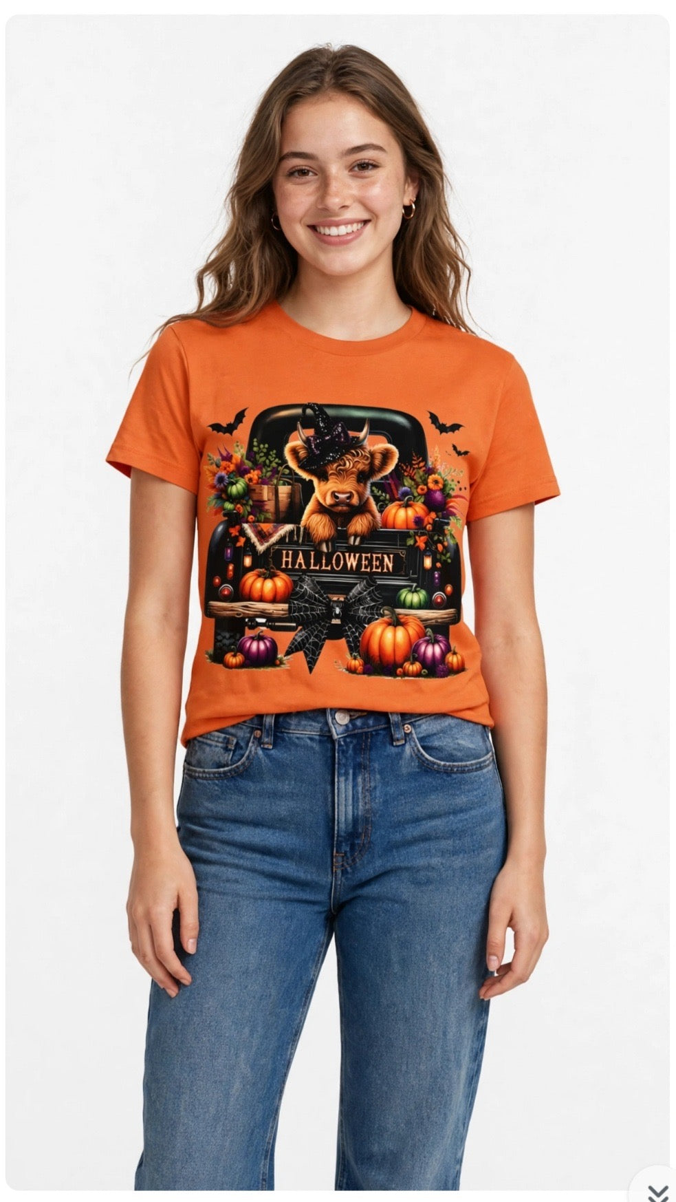 Fenix Rich Halloween Highland Cow Pumpkin Truck Women's Graphic T-Shirt