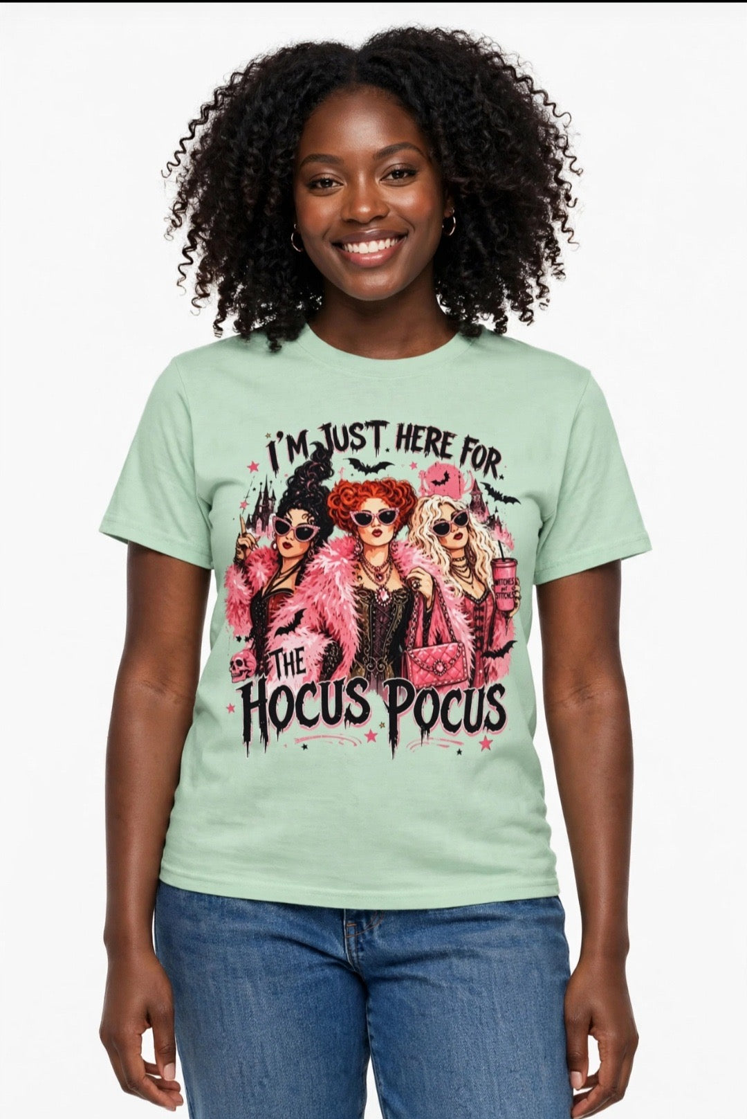 Fenix Rich I'm Just Here for the Hocus Pocus Women's Halloween Graphic T-Shirt