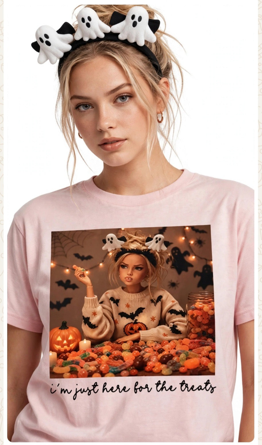 Fenix Rich I'm Just Here for the Treats Women's Halloween Graphic T-Shirt