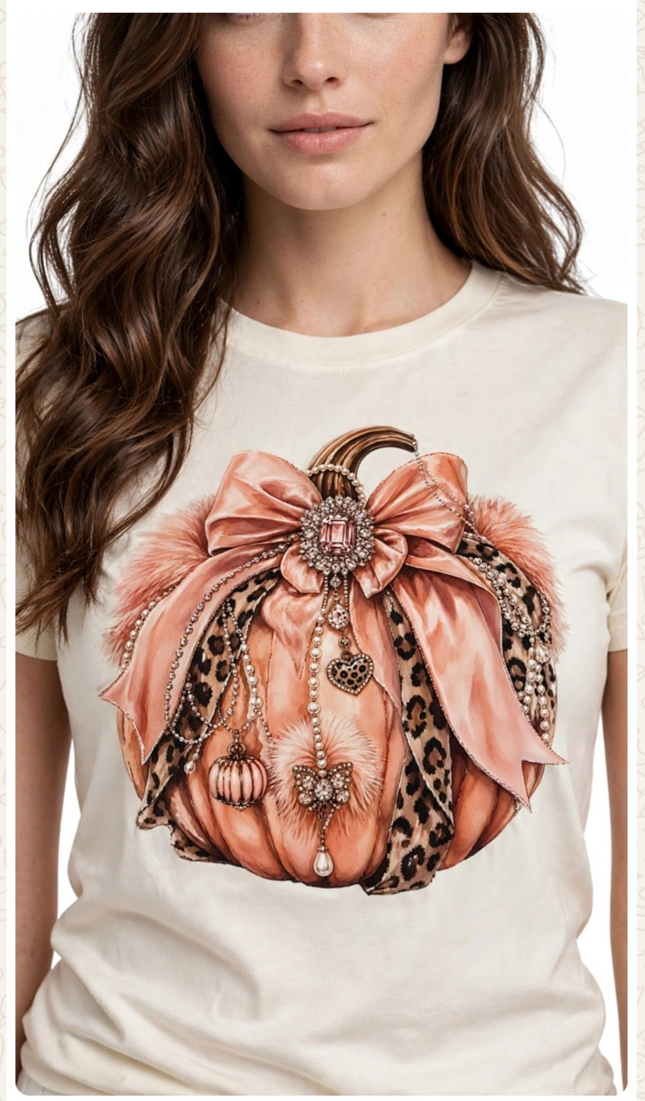 Fenix Rich Glam Coquette Bow Pumpkin Women's Fall Graphic T-Shirt