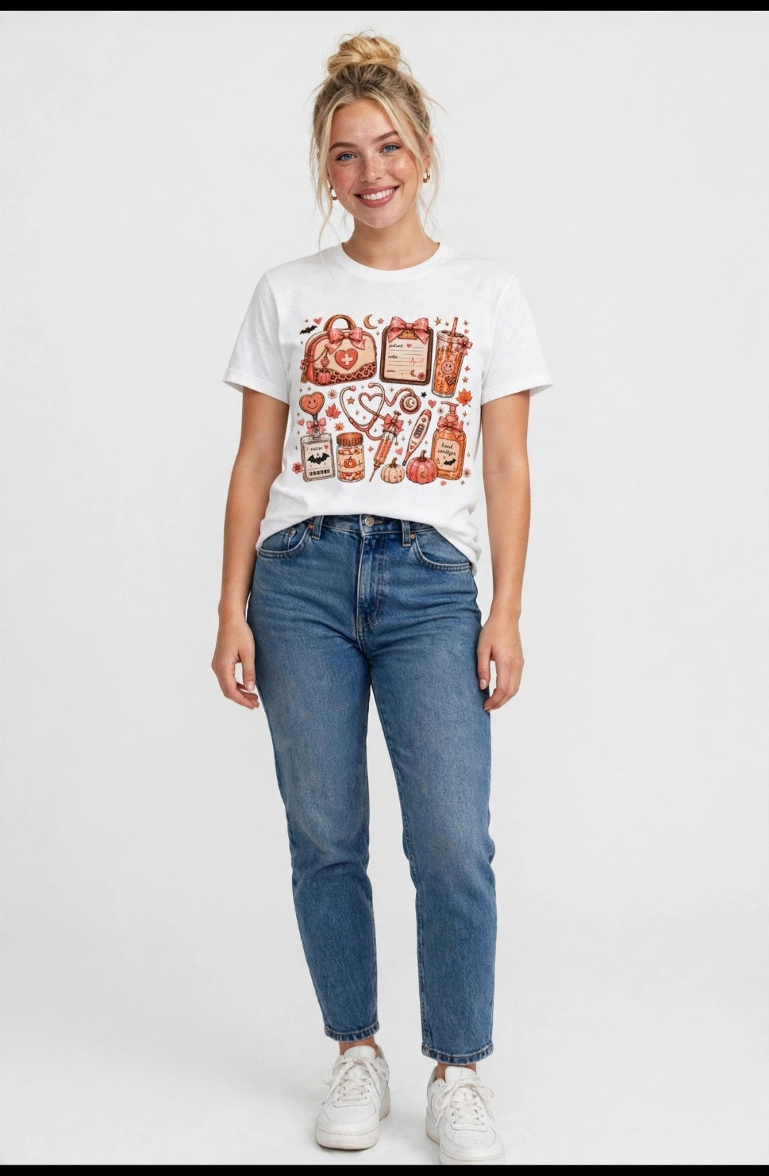 Fenix Rich Fall Nurse Cute Spooky Scrubs Women's Halloween Graphic T-Shirt