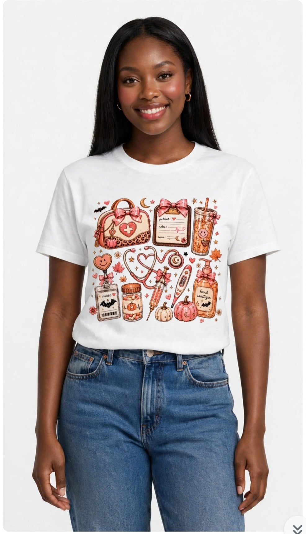 Fenix Rich Fall Nurse Cute Spooky Scrubs Women's Halloween Graphic T-Shirt