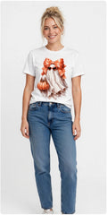 Fenix Rich Coquette Bow Ghost Pumpkin Bag Women's Halloween Graphic T-Shirt