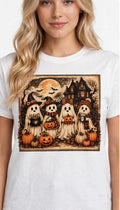 Fenix Rich Retro Vintage Besties Ghost Pumpkin Women's Halloween Graphic T-Shirt