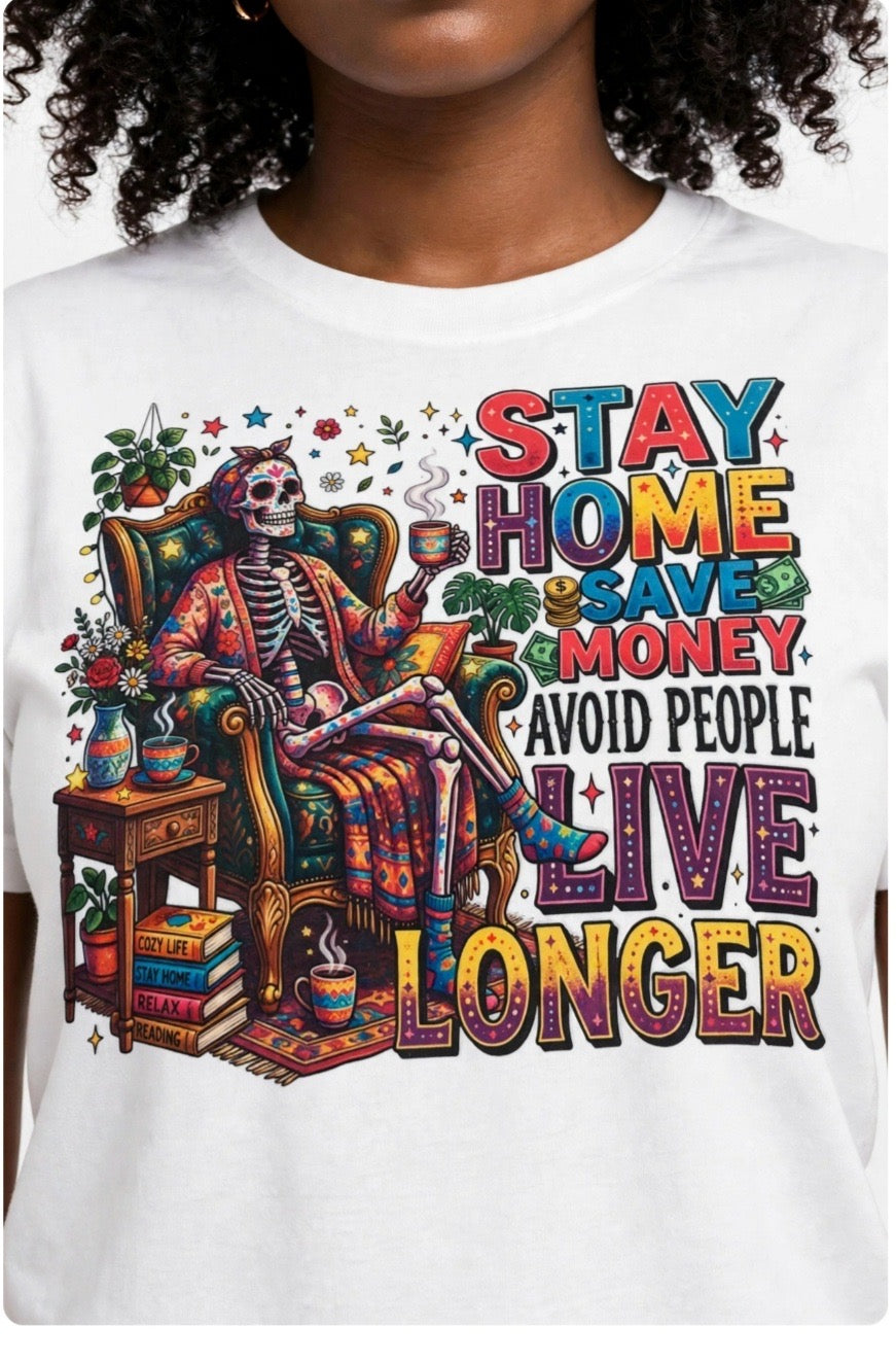 Fenix Rich Stay Home Save Money Avoid People Funny Skeleton Women's Graphic T-Shirt