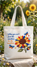 Fenix Rich Be The Sunshine Sunflower Butterfly Inspirational Canvas Tote Bag