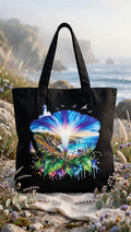 Fenix Rich Coastal Morning Glory Lighthouse Ocean Floral Beach Canvas Tote Bag