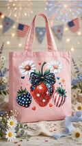 Fenix Rich Patriotic Strawberry American Coquette Bow Canvas Tote Bag