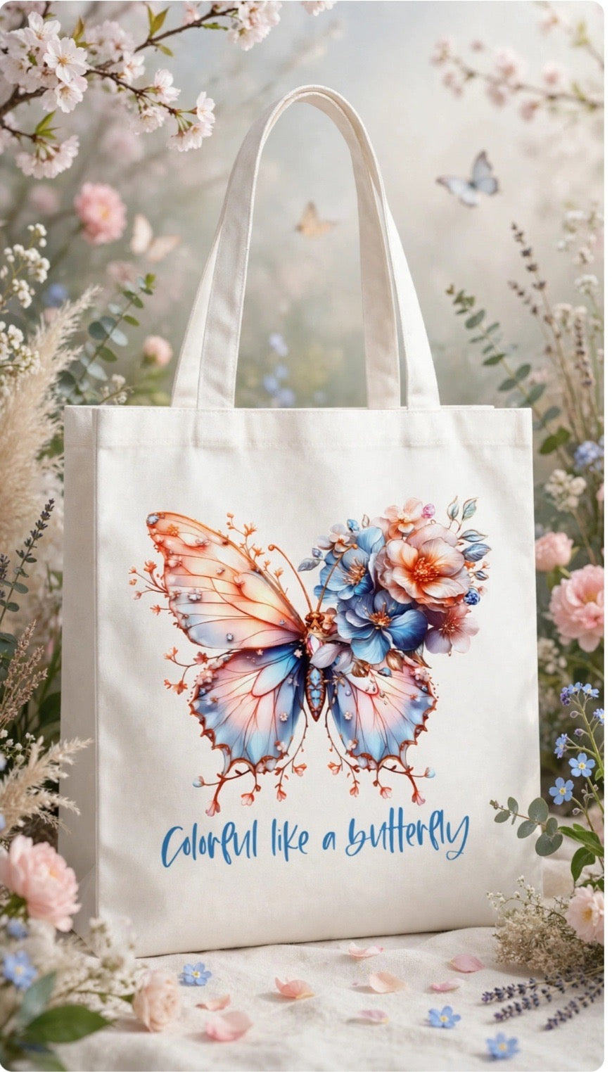 Fenix Rich Colorful Like A Butterfly Floral Butterfly Canvas Tote Bag