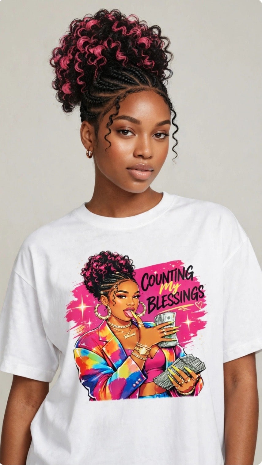 Fenix Rich Counting My Blessings Money Manifestation Women's Graphic T-Shirt