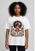 Fenix Rich Believe Praying Girl Roses Cross Women's Graphic T-Shirt