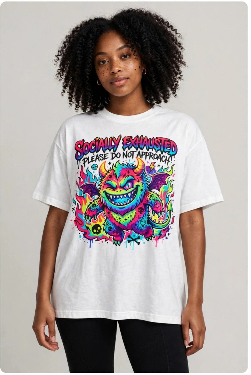 Fenix Rich Socially Exhausted Please Do Not Approach Neon Monster Women's Graphic T-Shirt