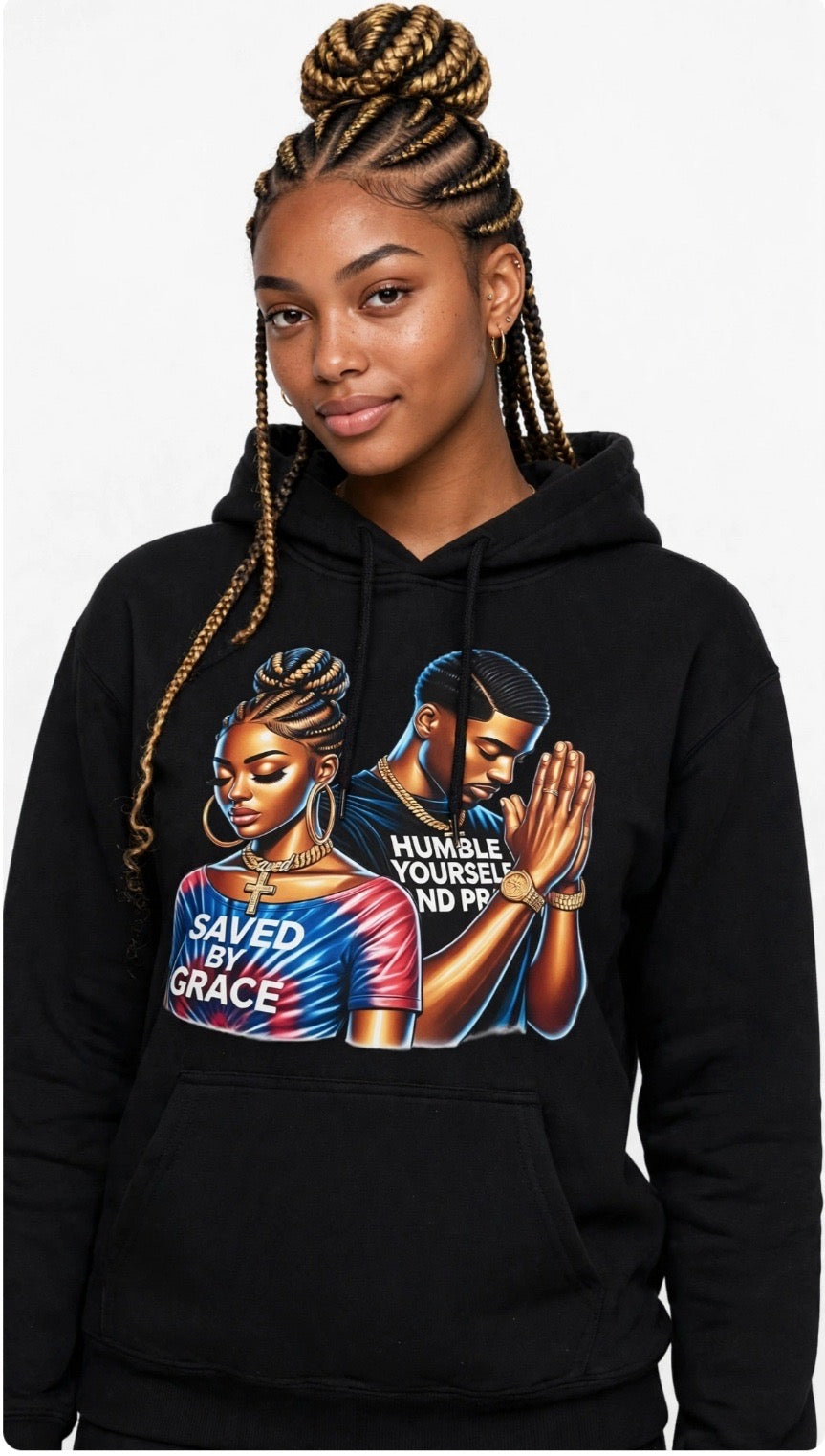 Fenix Rich Saved By Grace Humble Yourself and Pray Couples Graphic Hoodie