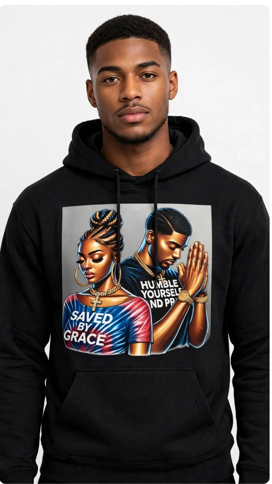 Fenix Rich Saved By Grace Humble Yourself and Pray Couples Graphic Hoodie