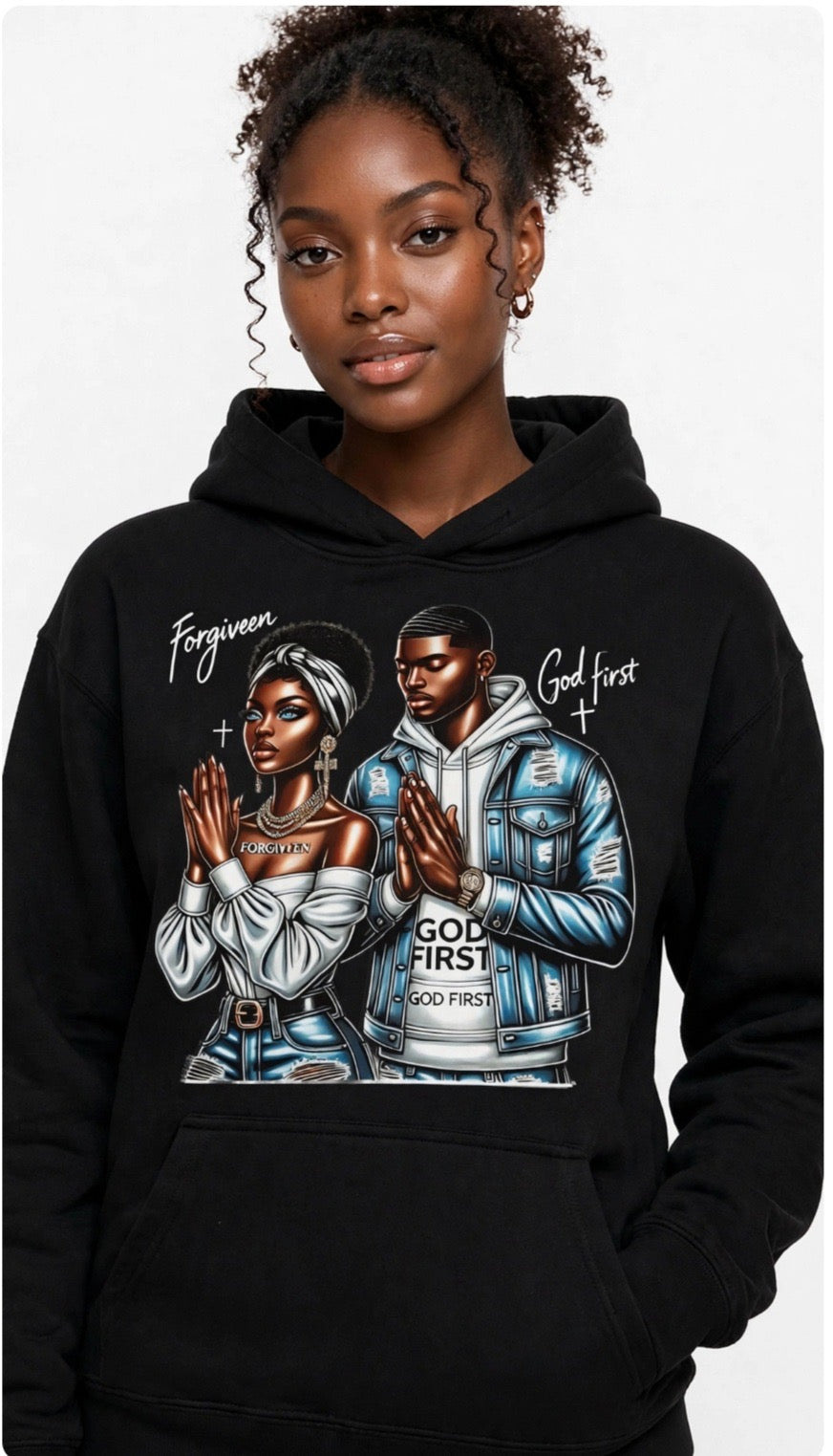 Fenix Rich God First Forgiven Couples Prayer Graphic Hoodie Unisex