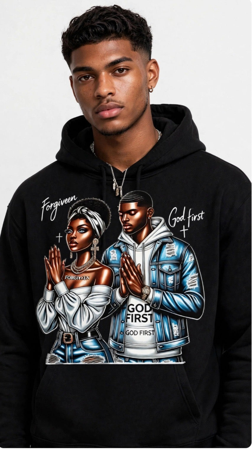 Fenix Rich God First Forgiven Couples Prayer Graphic Hoodie Unisex