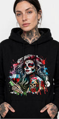 Fenix Rich Women's Sugar Skull Girl Day of the Dead Graphic Hoodie Pullover