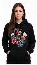 Fenix Rich Women's Tattoo Coffee Girl Floral Graphic Hoodie Pullover